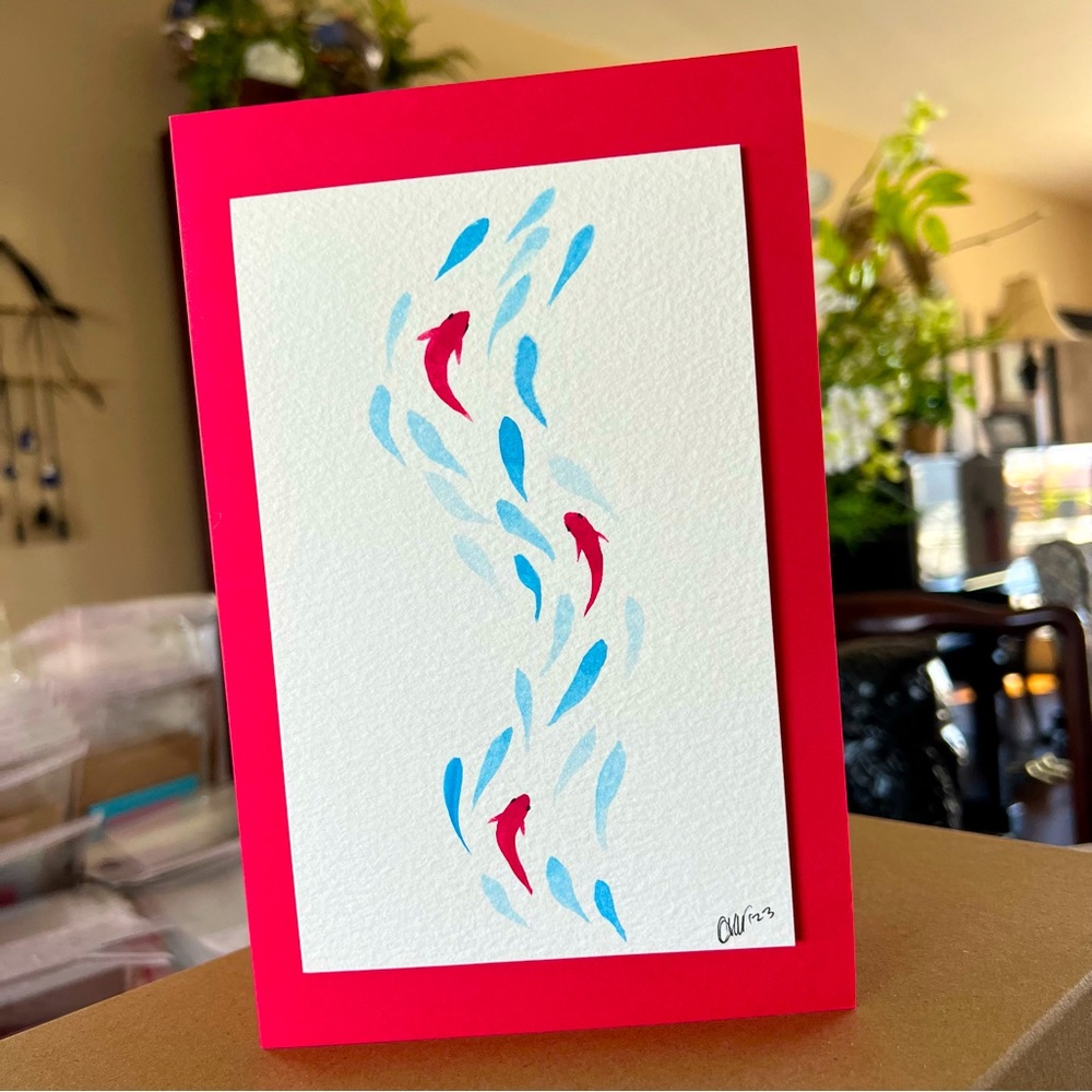 1 LARGE Greeting Card• RED Fish